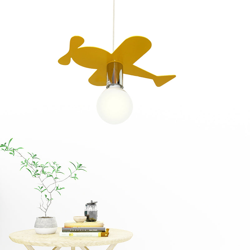 Kids Bright Colored Pendant Light Airplane 1 Light Metal LED Ceiling Lamp for Foyer