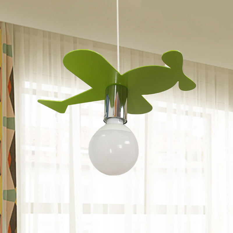 Kids Bright Colored Pendant Light Airplane 1 Light Metal LED Ceiling Lamp for Foyer