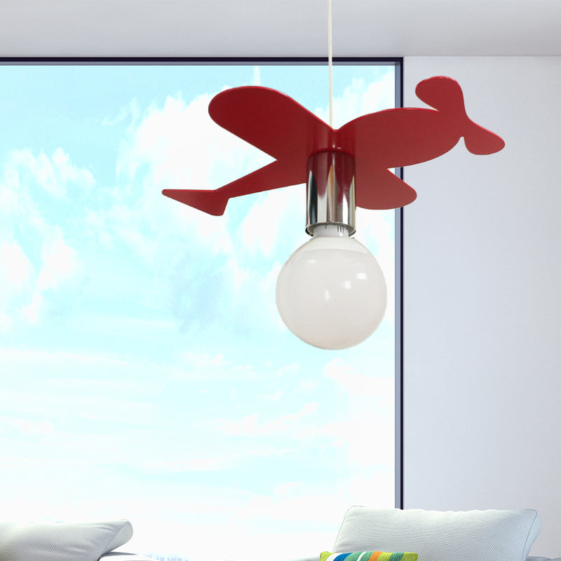 Kids Bright Colored Pendant Light Airplane 1 Light Metal LED Ceiling Lamp for Foyer