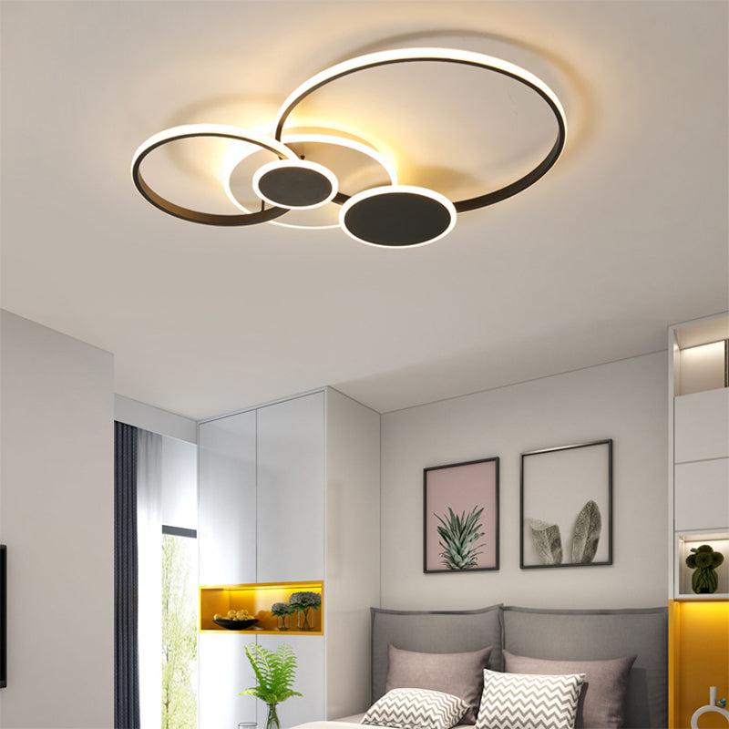 Metallic Rings Flushmount Lighting Modernism LED Semi Flush Ceiling Light in Black (The customization will be 7 days)