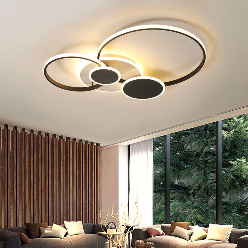 Metallic Rings Flushmount Lighting Modernism LED Semi Flush Ceiling Light in Black (The customization will be 7 days)