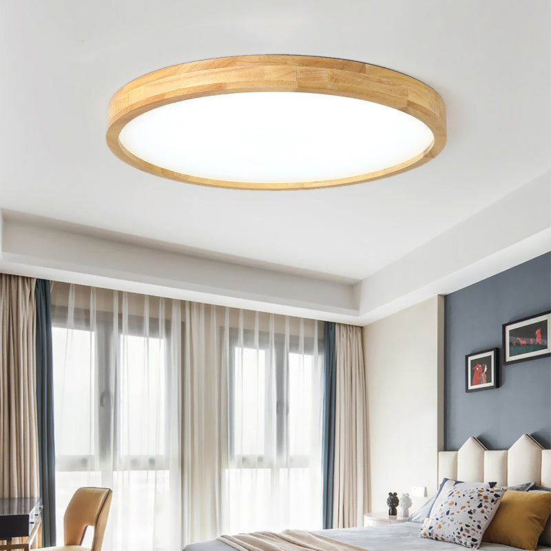 Geometrical Living Room Flush Fixture Wooden Modern Ceiling Light LED Flush Mount, Beige