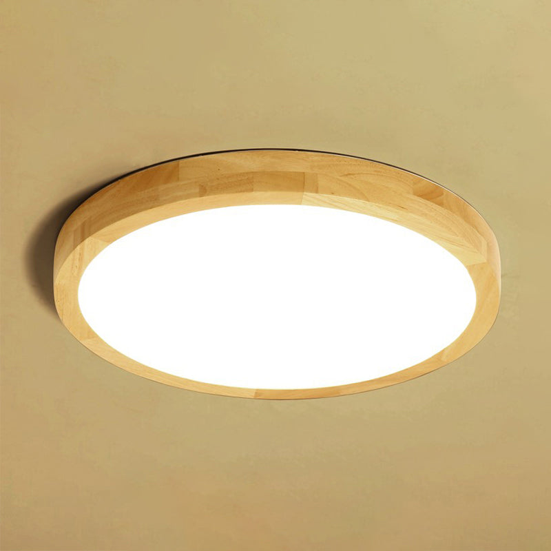 Geometrical Living Room Flush Fixture Wooden Modern Ceiling Light LED Flush Mount, Beige