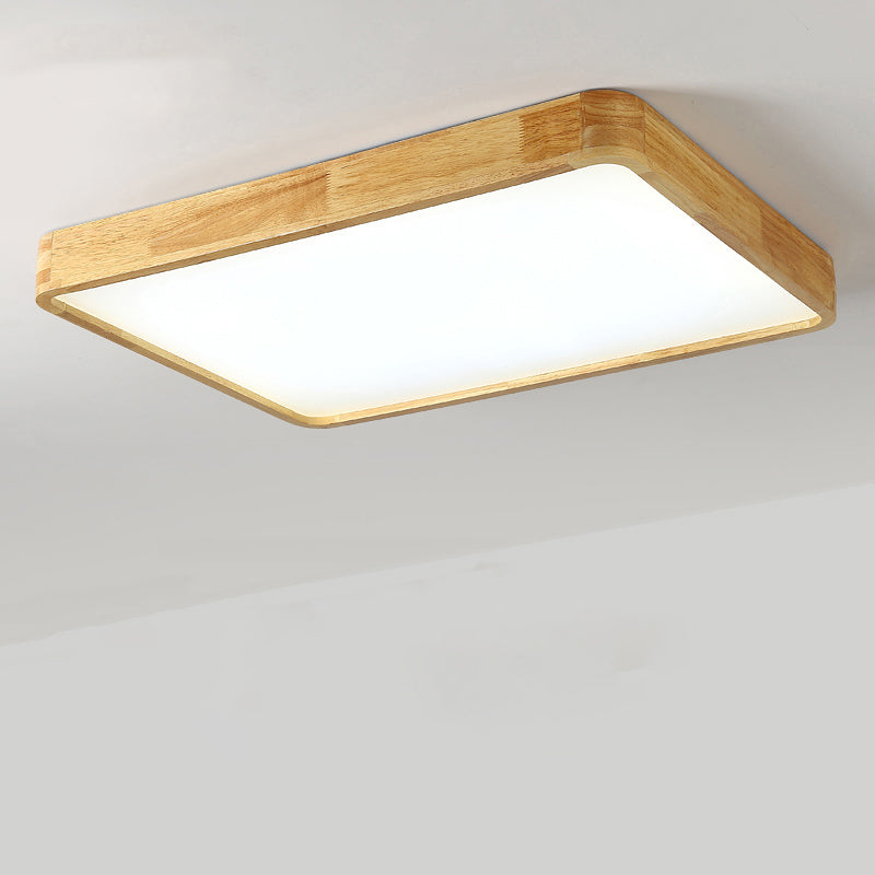 Geometrical Living Room Flush Fixture Wooden Modern Ceiling Light LED Flush Mount, Beige