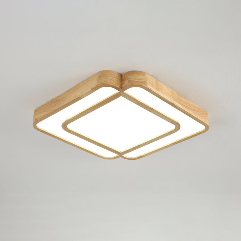 Diamond Shape Bedroom LED Flush Mount Lamp Wooden Simple Flush Light Fixture in Beige