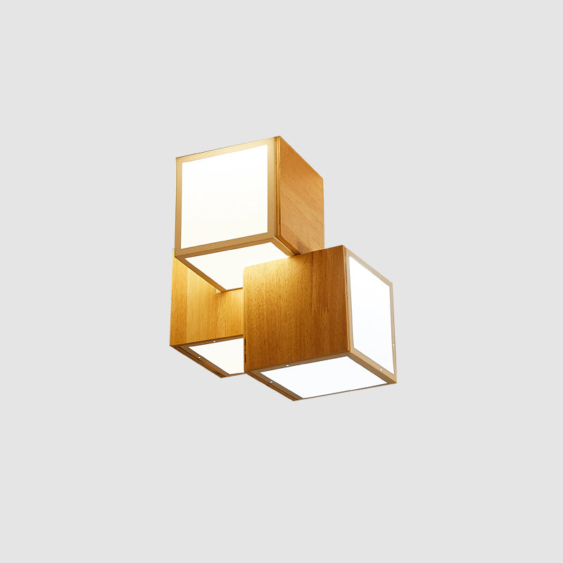 Cube Flush Ceiling Light Modern Wooden Beige Flush Mount Lighting Fixture for Bedroom