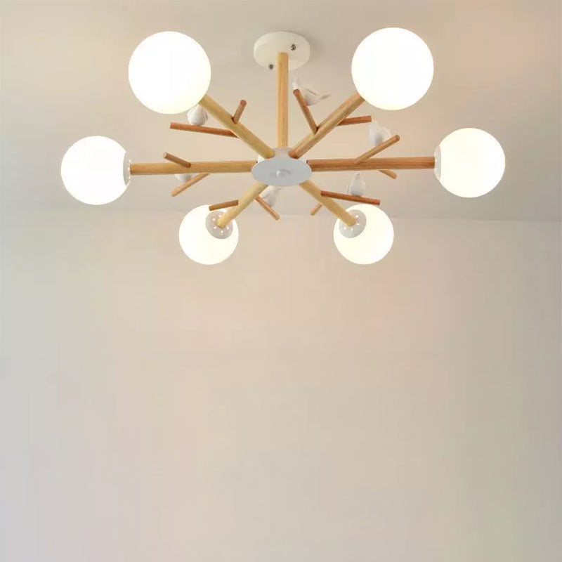 Branch Chandelier Light Modern Wooden LED Beige Hanging Ceiling Light for Living Room