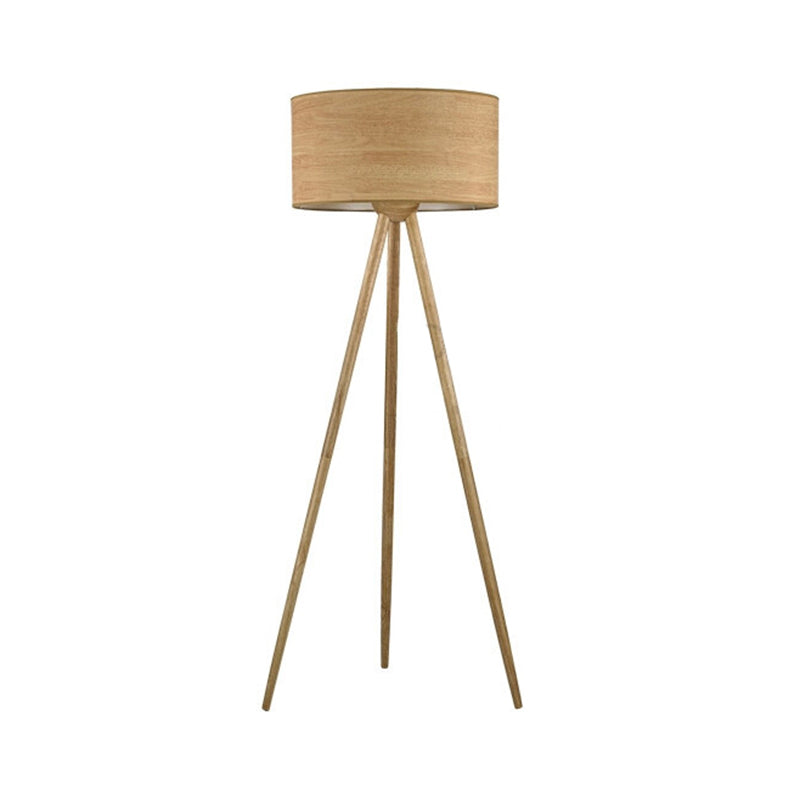 Stativ Schlafzimmer stehende Lampe Holz einfaches LED -Bodenlicht mit Zylinderschatten, Beige