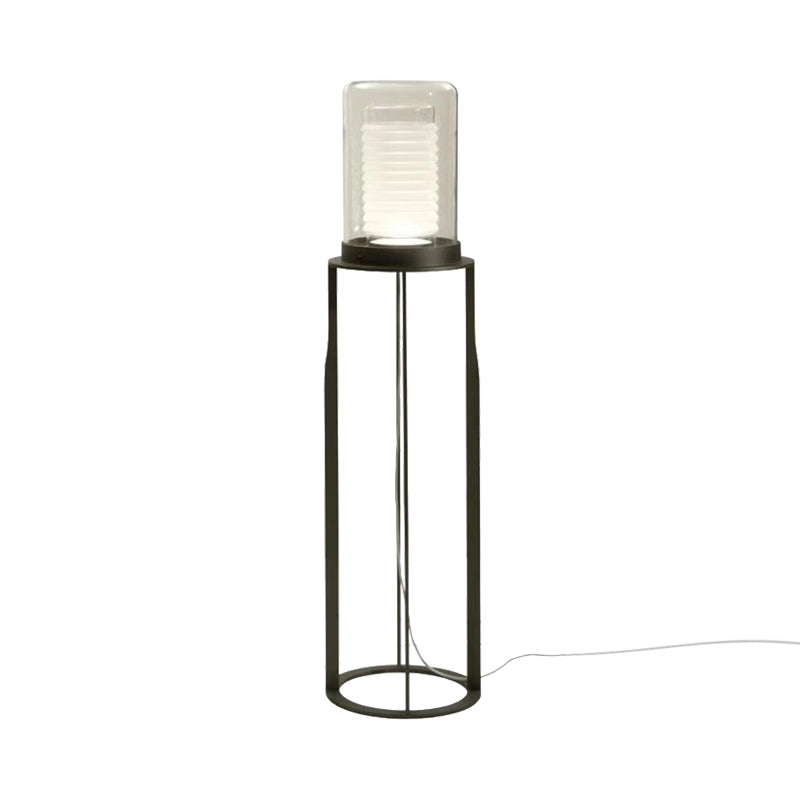 Simple LED Floor Light Black Dual Cylinder Stand Up Lamp with Glass Shade for Living Room