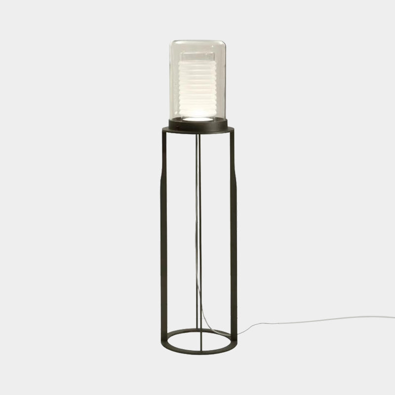 Simple LED Floor Light Black Dual Cylinder Stand Up Lamp with Glass Shade for Living Room