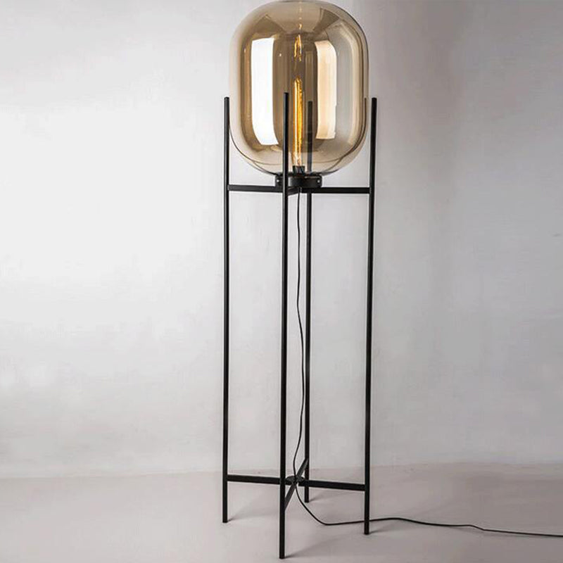 Gourde blanche Verre Léger style moderne 1 lampe debout noire légère avec quadpod pour le salon