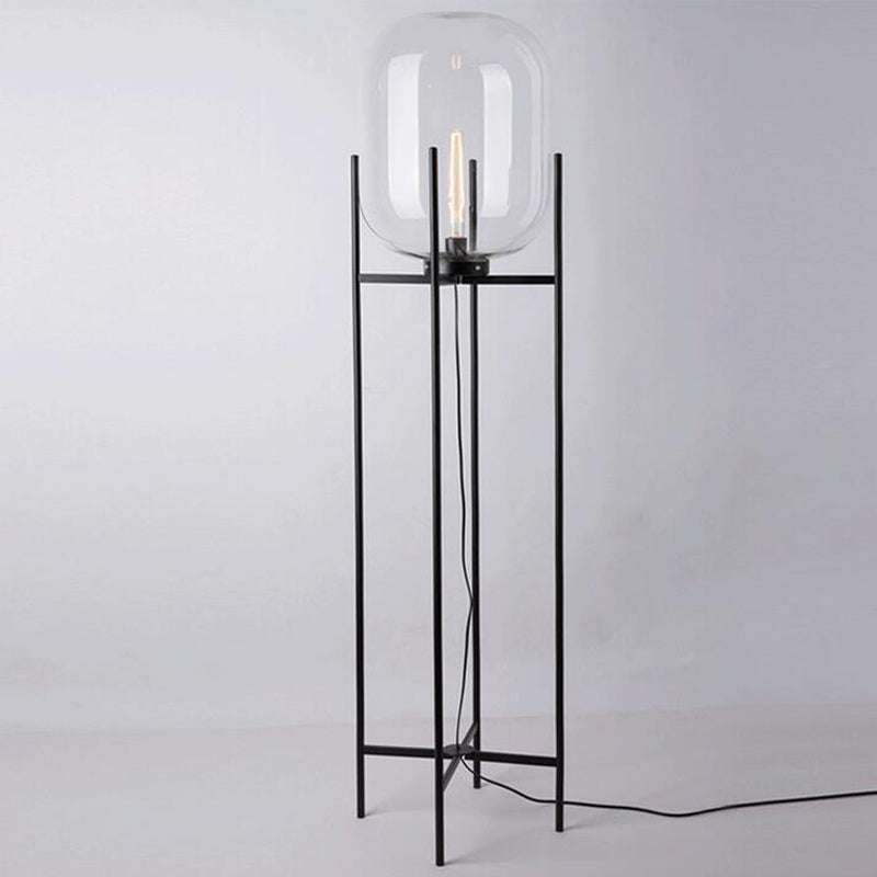 Luz de piso de vidrio de calabaza blanca estilo moderno 1 lámpara de pie negra ligera con quadpod para sala de estar