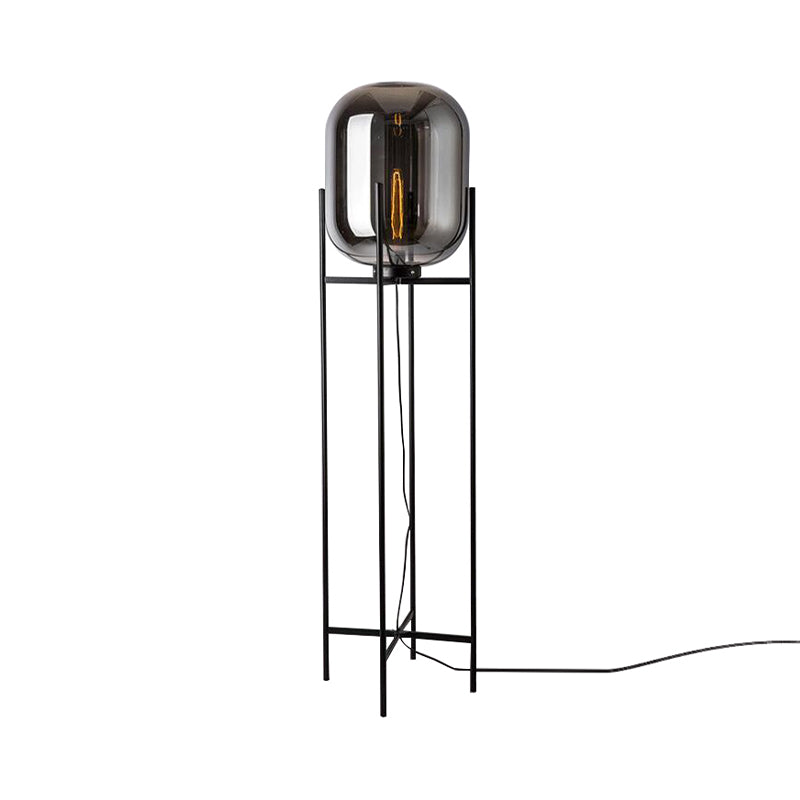 Gourde blanche Verre Léger style moderne 1 lampe debout noire légère avec quadpod pour le salon