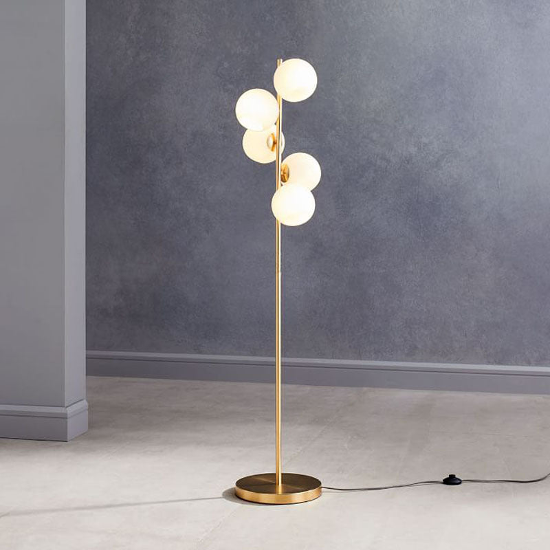 Orb Floor Standing lampe modernité laiteuse Verre 5-Light Gold Reading Floor éclairage pour le salon