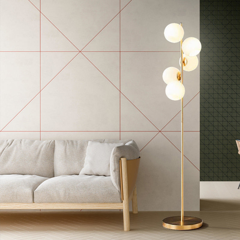 Orb vloer staande lamp moderniteit melkachtig glas 5-licht goud leesvloerverlichting voor woonkamer