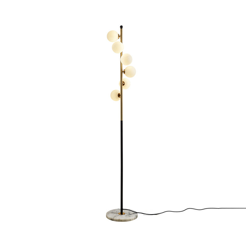 Gold and Black Ball Floor Lighting Minimalist 6-Bulb Cream Glass Standing Floor Lamp with Spiral Design