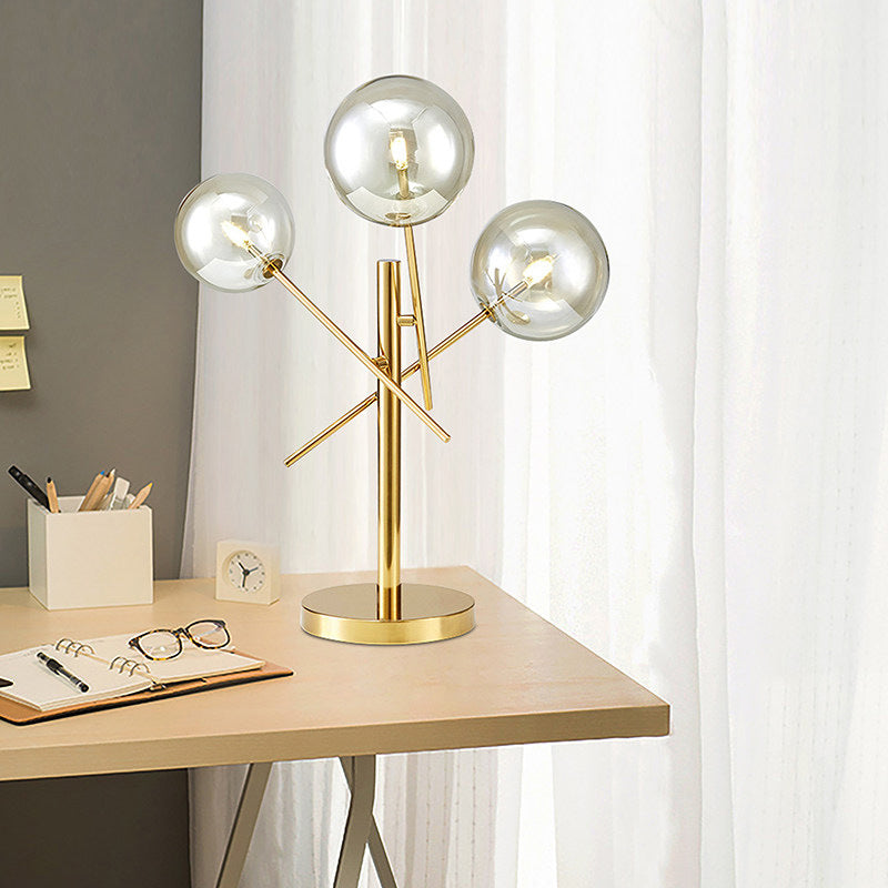 Sphere Silver Glass Night Lighting Modern 3 Heads Gold Rotatable Nightstand Lamp for Bedroom