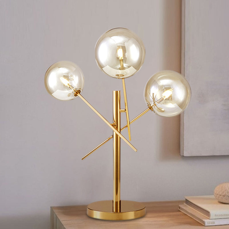 Sphere Silver Glass Night Lighting Modern 3 Heads Gold Rotatable Nightstand Lamp for Bedroom