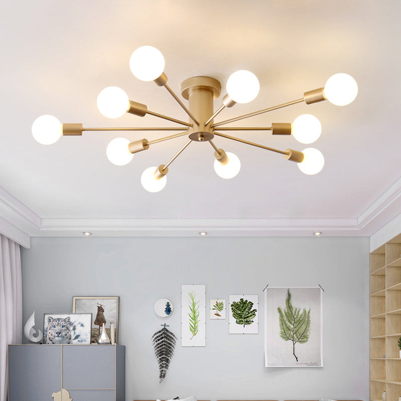 Minimal Sputnik Ceiling Mounted Light Metal Living Room Semi Flush Mount Chandelier