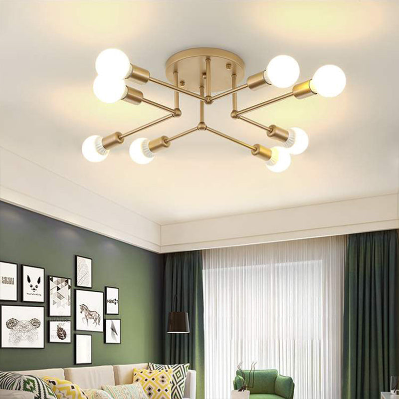 Metal Branching Semi Flush Chandelier Contemporary Ceiling Light Fixture for Living Room