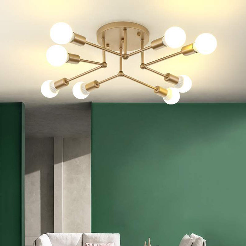 Metal Branching Semi Flush Chandelier Contemporary Ceiling Light Fixture for Living Room