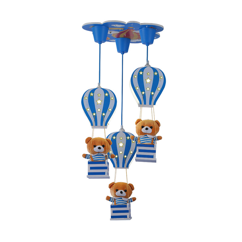 Contemporary Bear Pendant Light Wood 3 Lights Hanging Lamp for Baby Girls Boys Bedroom