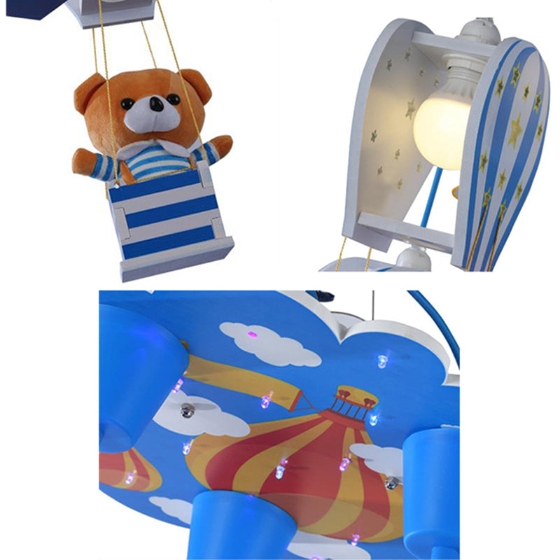 Contemporary Bear Pendant Light Wood 3 Lights Hanging Lamp for Baby Girls Boys Bedroom