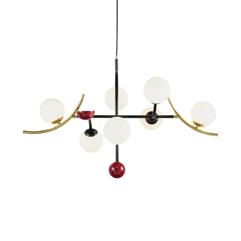 Modernity Ball Hanging Chandelier Opal Glass Living Room Suspension Lamp in Black