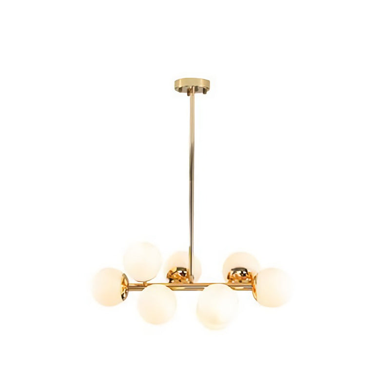 Ball Dining Room Pendant Light Kit Cream Glass Contemporary Chandelier Lighting Fixture in Gold