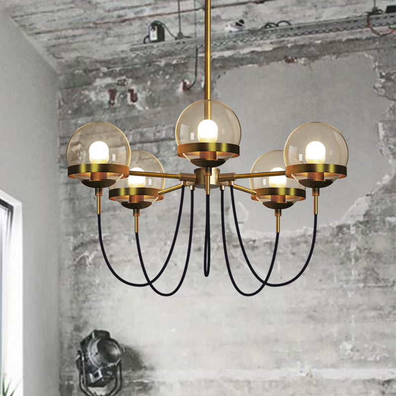 Bubble Drop Lamp Modern Clear Glass 5-Head Pendant Chandelier with Curved Arm for Living Room