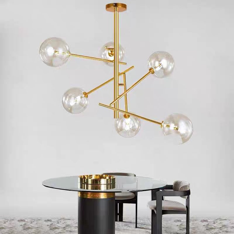 Bubble Pendulum Light Modern Clear Glass Gold Hanging Chandelier for Dining Room