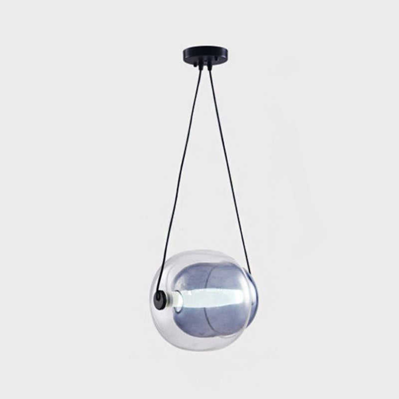 Oval Drop Pendant Minimal Dual Glass 1 Head Living Room Hanging Lighting in Purple