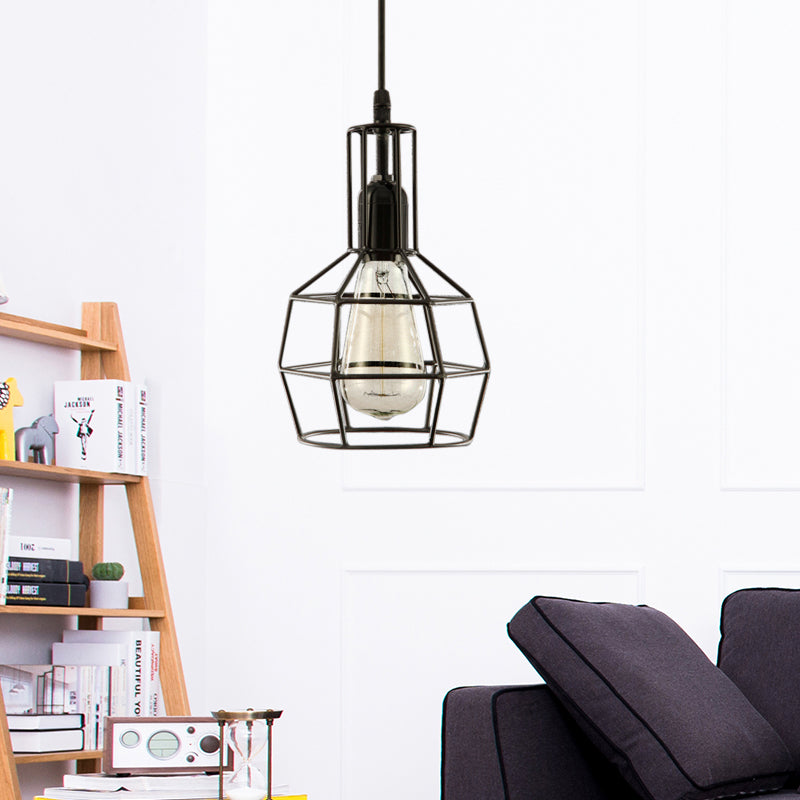 1-Licht-Prisma-Käfig-Anhänger Deckenleuchte Retro Black Metall Hanging Leuchte für Wohnzimmer