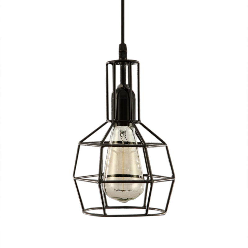 1-Licht-Prisma-Käfig-Anhänger Deckenleuchte Retro Black Metall Hanging Leuchte für Wohnzimmer