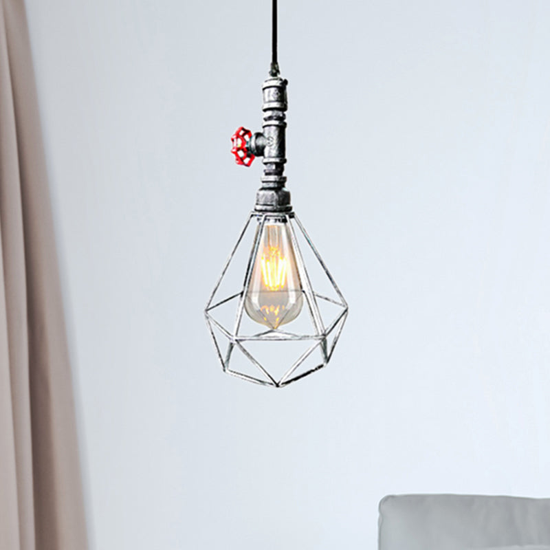 1-Light suspendu plafonnier Village Diamond Metal Cage Prendant Whited Fir Pendant luminaire en noir / en cuivre / or pour le salon