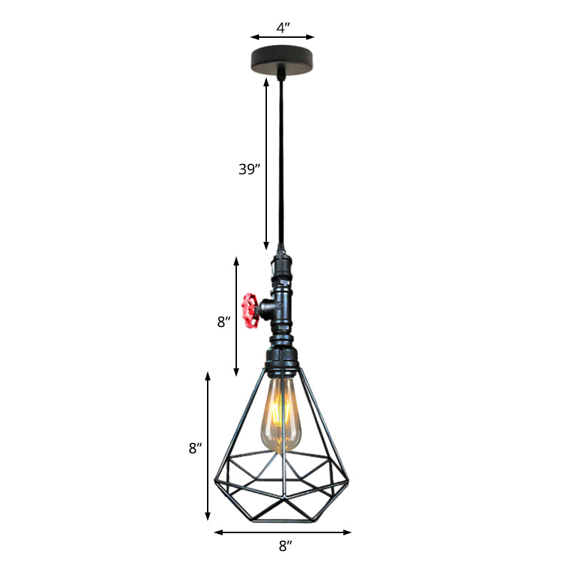 1 luz de techo colgante de techo ligero de diamantes de diamante de diamante de hierro forjado lámpara de luz en negro/mal de cobre/oro para sala de estar