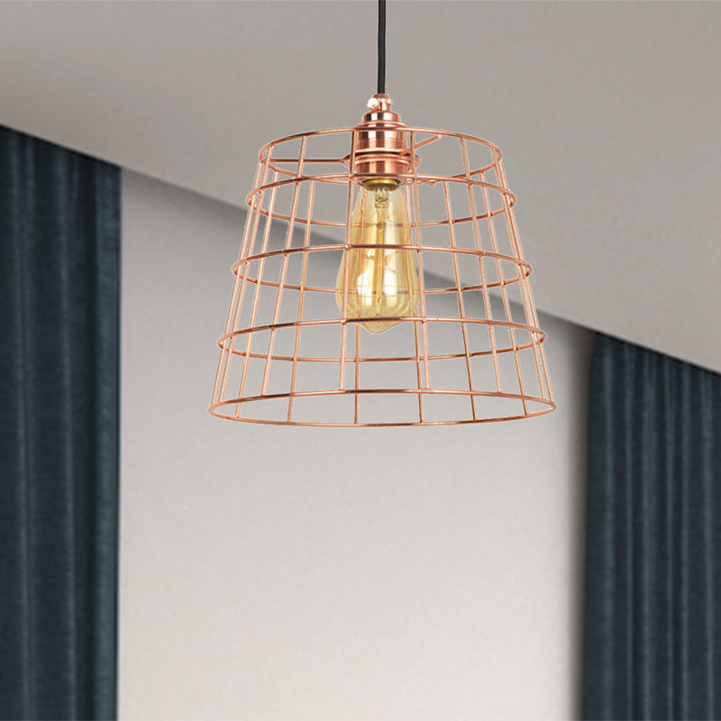 1-Light Hanging Light Kit Industrial Cone Iron Hanging Light Fixture in Copper for Living Room