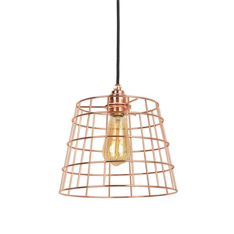 1-Light Hanging Light Kit Industrial Cone Iron Hanging Light Fixture in Copper for Living Room