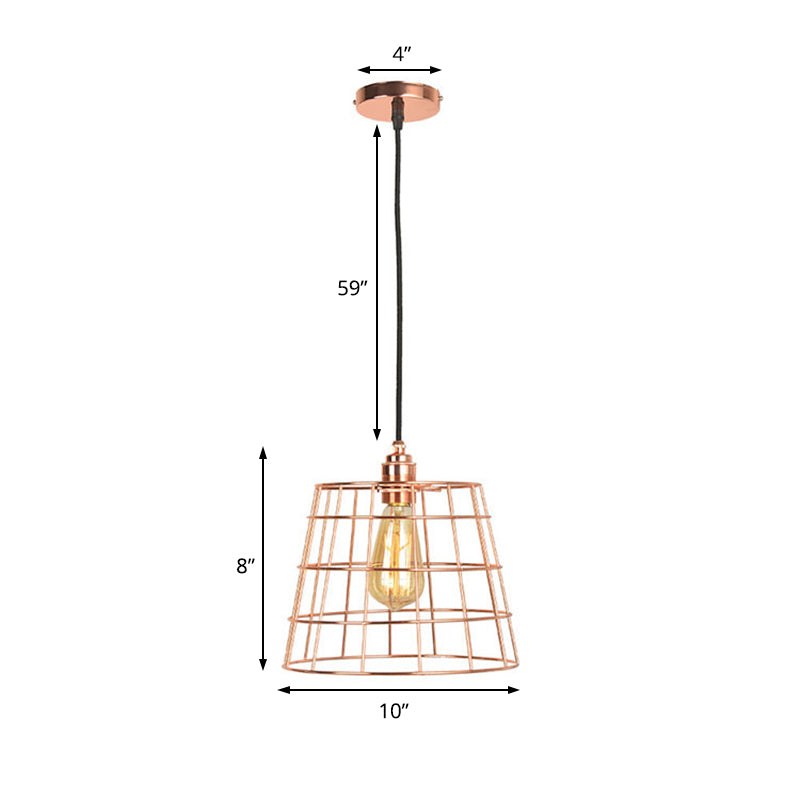 1-Light Hanging Light Kit Industrial Cone Iron Hanging Light Fixture in Copper for Living Room