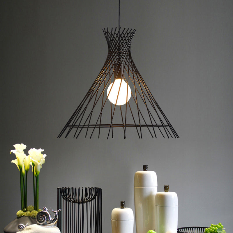 1-Light Hanging Lamp with Cone Shade Iron Modern Kitchen Island Pendant Ceiling Light in Black