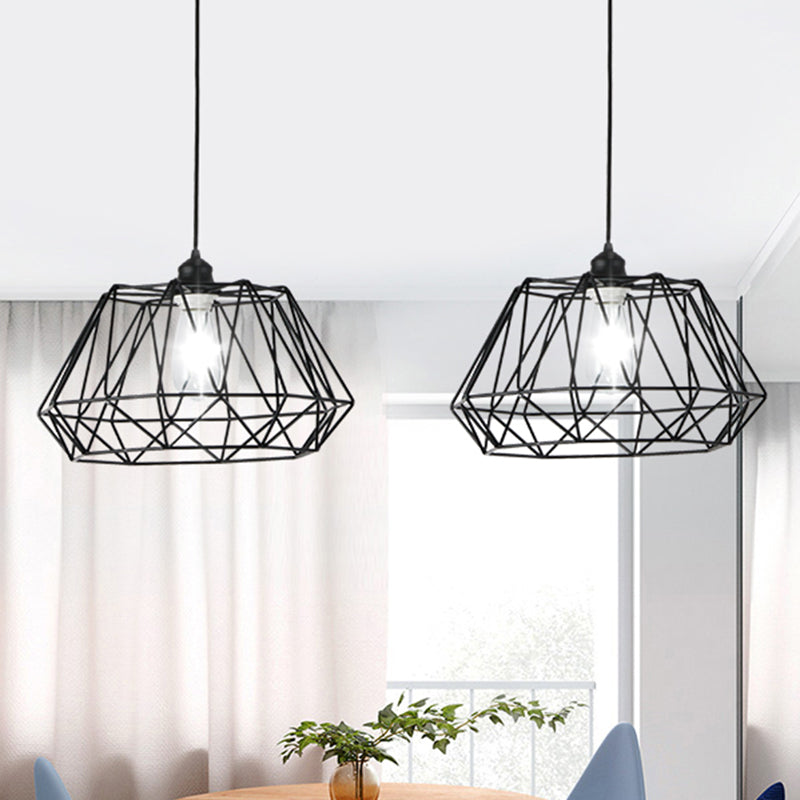 1-Light Ceiling Light Fixture with Geometric Shade Iron Modern Dining Room Ceiling Pendant in Matte Black