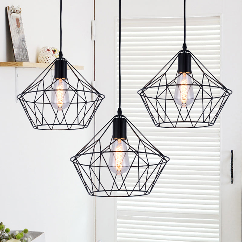 1-Light Pendant Light Fixture with Wire Cage Metal Modern Style Indoor Hanging Lamp in Black