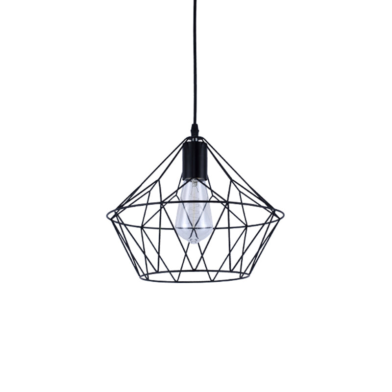 1-Light Pendant Light Fixture with Wire Cage Metal Modern Style Indoor Hanging Lamp in Black