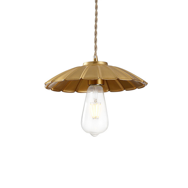 1-Light Metal Pendant Lighting Vintage Brass Cone Bedroom Hanging Lamp with Adjustable Cord