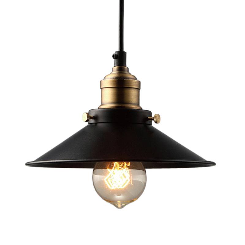 Single Bulb Metal Pendant Ceiling Light Industrial Black Cone Living Room Hanging Lamp