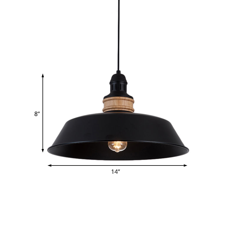 14 "/18" breite 1-Bulb-Eisenhängepedant-Leicht-Vintage Black Barn Restaurant Deckenleuchte