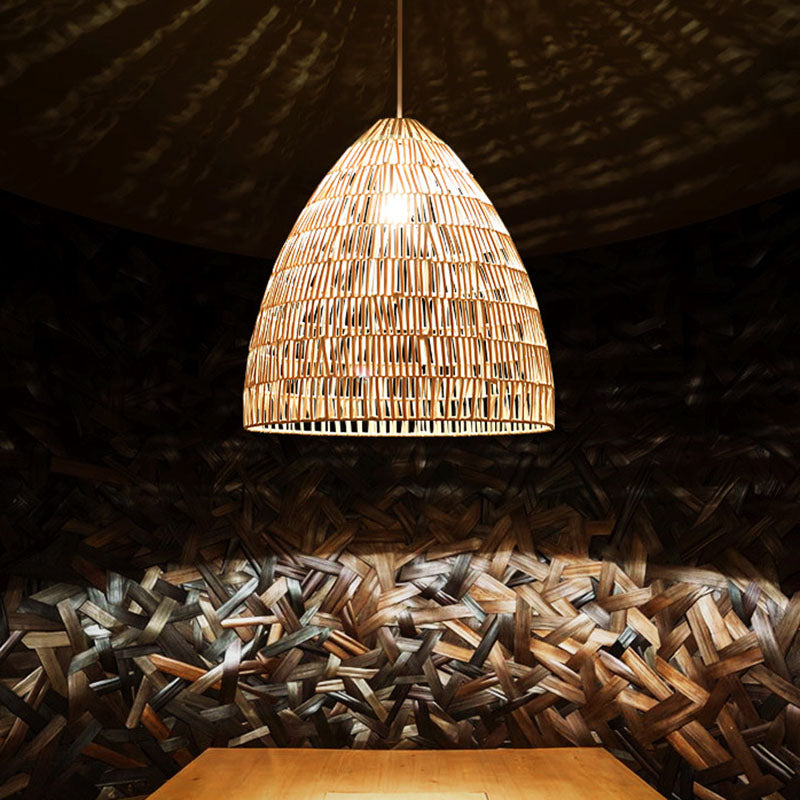 Luz de techo colgante de ratán en forma de cloche lámpara asiática de madera asiática accesorio de iluminación de madera asiática