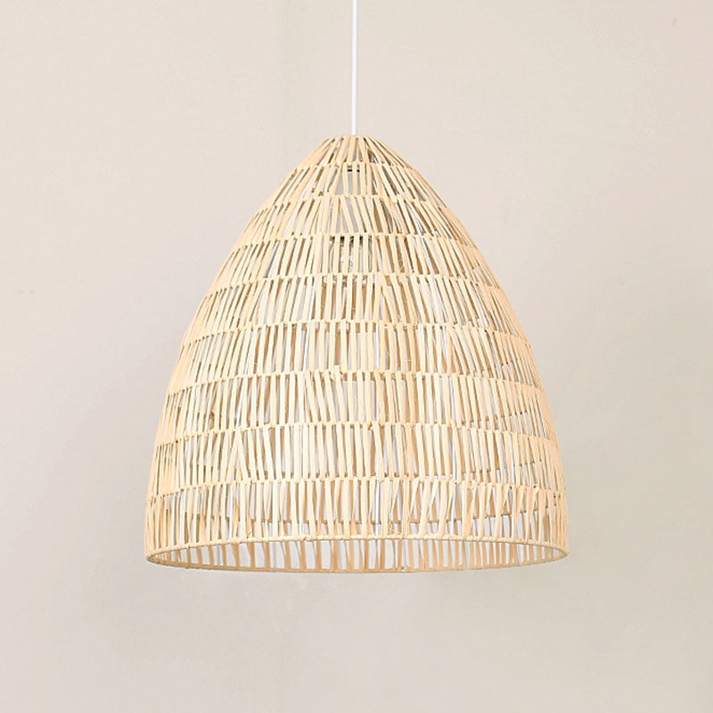 Cloche Shaped Rattan Hanging Ceiling Light Asian Single Wood Pendant Lighting Fixture