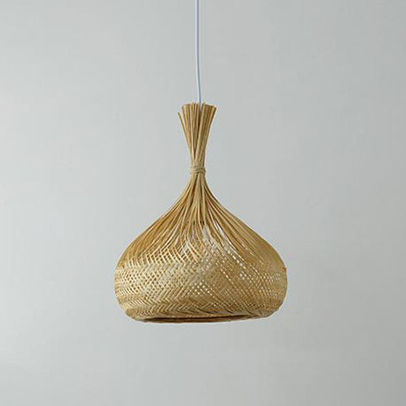 Wood Hand-Braided Pendant Lamp Chinese Style 1 Head Bamboo Ceiling Hanging Lantern