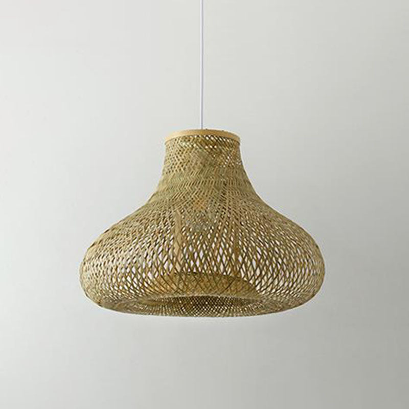 Wood Hand-Braided Pendant Lamp Chinese Style 1 Head Bamboo Ceiling Hanging Lantern